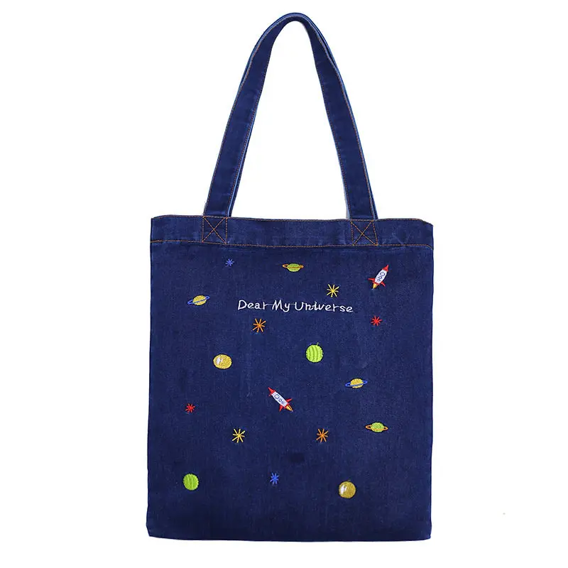 Pacgoth японский kawaii джинсовая сумка большой торговый Повседневное Tote Сумки Вышивка