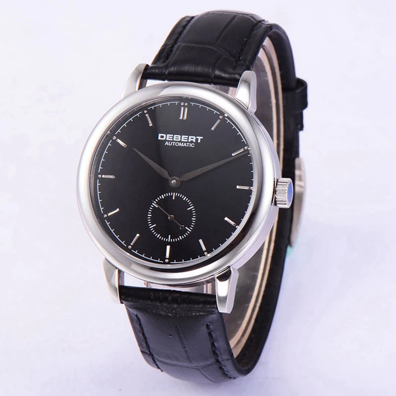 Мужские автоматические часы deber 40 мм с черным циферблатом и @ 6 часов чайки кожаным