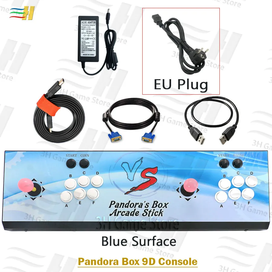 PB9d blue EU plug Pandora box 9d 2500 В 1 железная консоль аркадная игра контроллер Поддержка 3d игры консоль машина Поддержка 3P 4P usb подключение геймпад - Цвет: PB9d blue EU plug