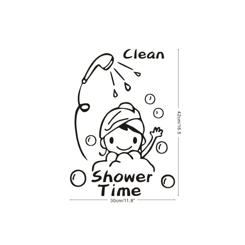 Мультяшная маленькая девочка принимает душ стикер стены душевая комната