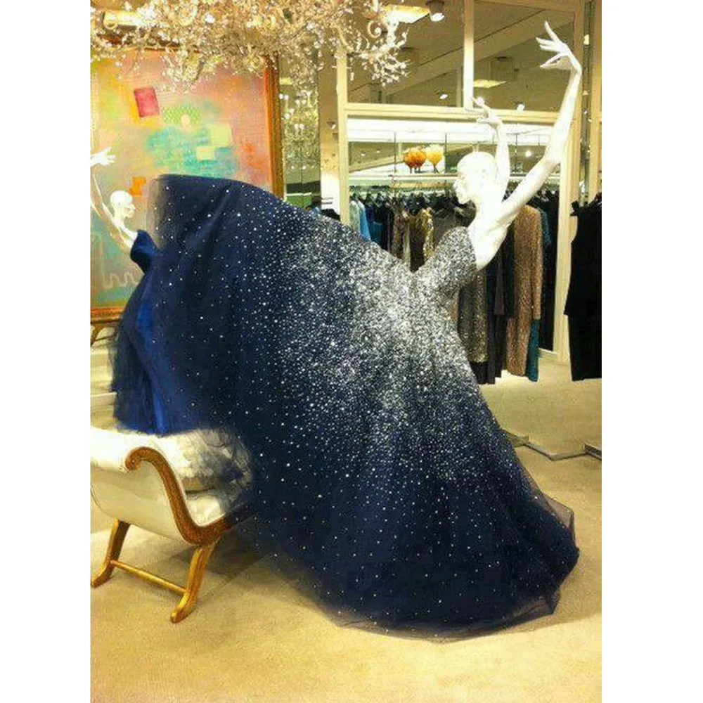 Пышные длинные платья для выпускного вечера, vestido debutante vestidos de 15 anos, милые 16 платьев, бальные платья Royer, синие Бальные платья с бисером
