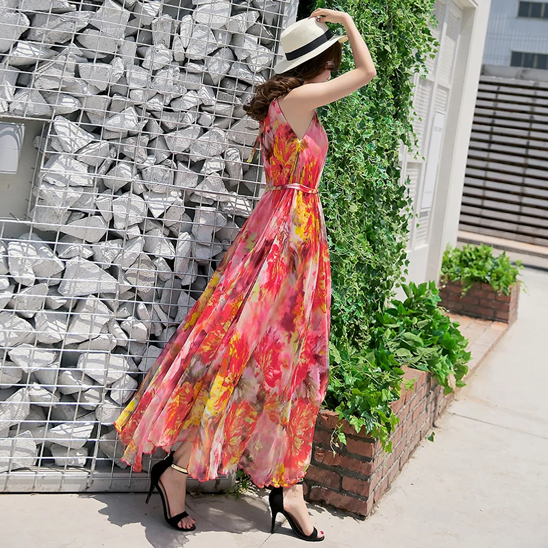 Шифоновое односекционное платье женское пляжное в богемном стиле праздничное