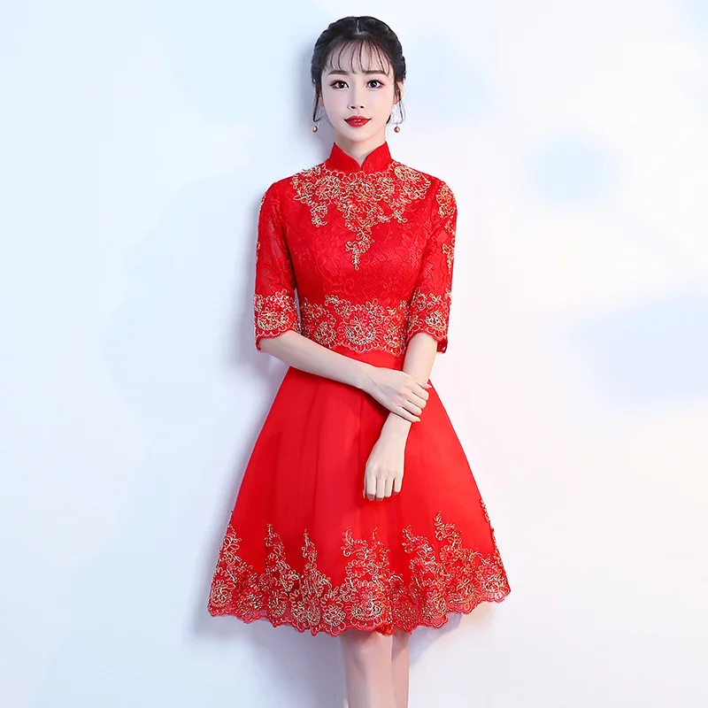 style 6 Красные платья в восточном стиле с коротким рукавом, китайское винтажное традиционное свадебное платье чонсам, длинное платье Ципао размера плюс XS-3XL - Цвет: style 6