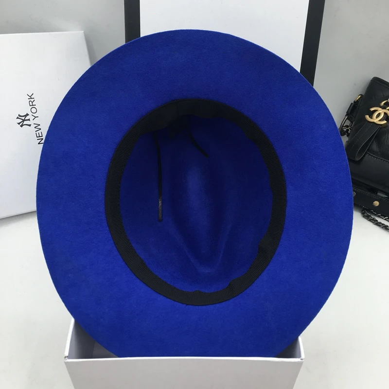 Шапка для обувь мужчин и женщин новые синие шерсть джаз шляпа джентльмен яркий