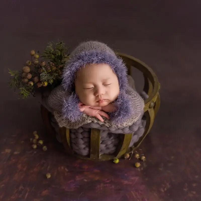 Lovely Fuzzy Grey Wolf Romper Newborn Fluffy Hat Gray Baby Outfit Knitted Jumpsuit Footed overalls Boy Photo Props |