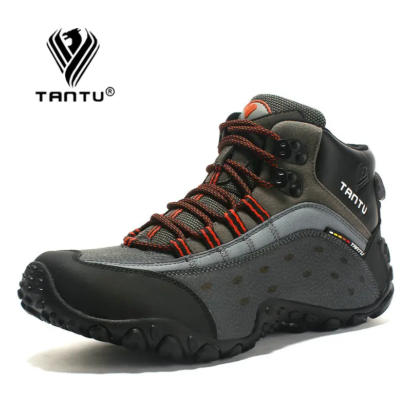 Khaki Orange TANTU треккинговые ботинки для мужчин водонепроницаемые походные ботинки кожаные мужские уличные горные ботинки походные кроссовки Большие размеры 39~ 46 - Цвет: Khaki Orange