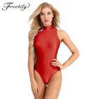 Женский слитный купальник без рукавов с круглым вырезом, эластичный однотонный купальник с высоким вырезом на спине, танцевальный трико на молнии, боди, купальные костюмы