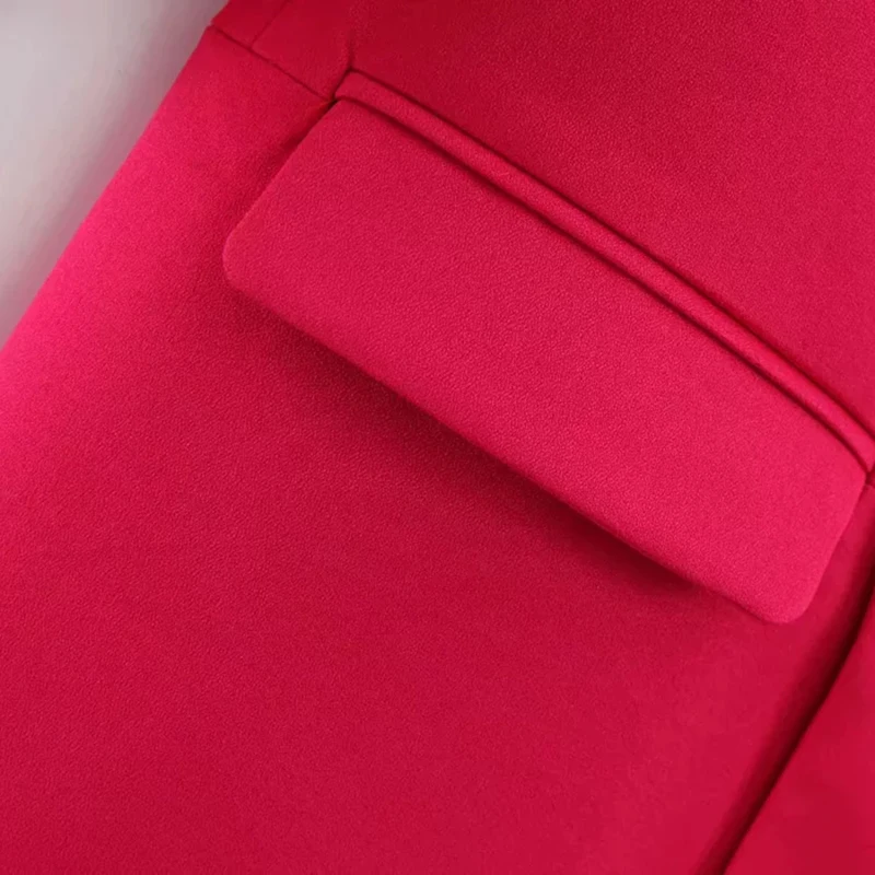 

Klacwaya women rose red blazer 2019 office ladies notched collar fold sleeve cardigan suit elegant girls slim blazers suit set