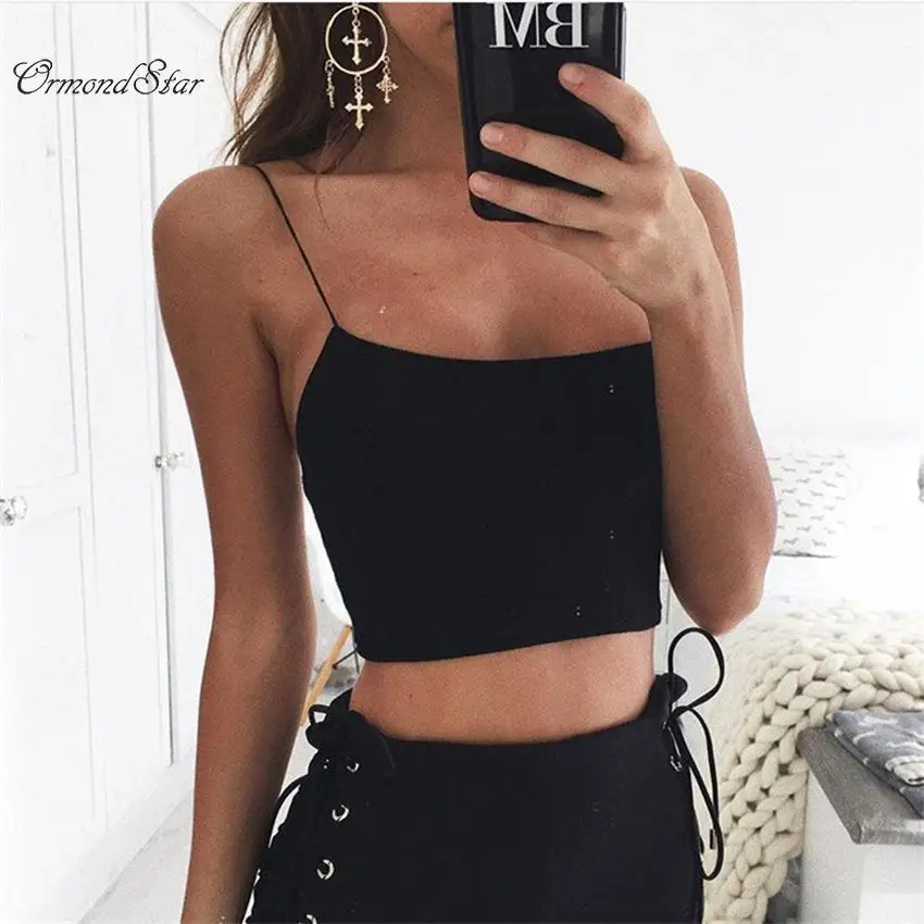 Для женщин топы Творческий бретели sexy короткая заметка чистый цвет рендеринга