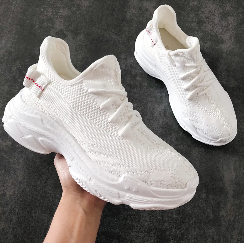 Baimier/женские кроссовки из белого сетчатого материала; женская обувь на платформе со шнуровкой; кроссовки на низком каблуке-столбике; женская прогулочная обувь в уличном стиле