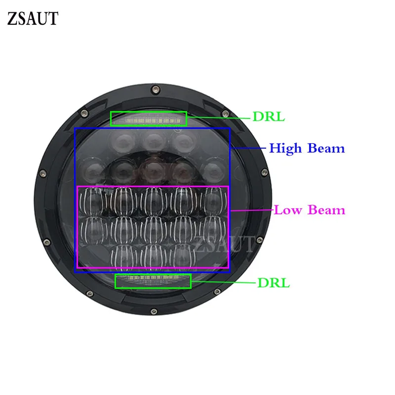 Newest 7 inch Round led headlight 7'' 75W 5D Hi/Lo Beam LED Headlamp with White DRL for Jeep Wrangler JK Lada Niva | Автомобили и