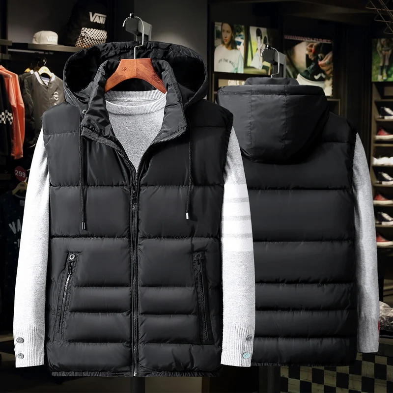 6XL 8XL 10XL модный жилет с капюшоном мужской утепленный хлопковой подкладкой мужская