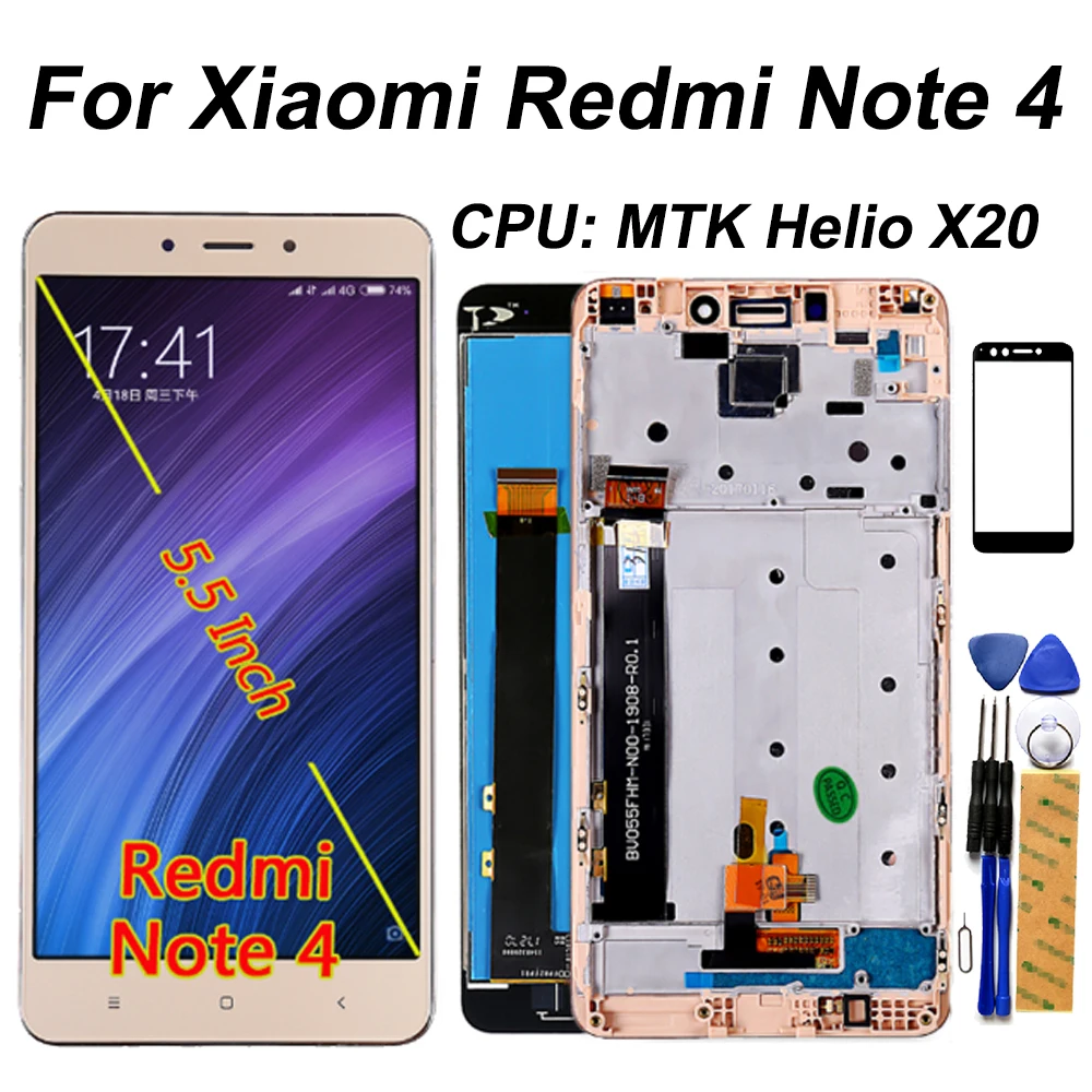 ЖК дисплей для Xiaomi Redmi Note 4 100% испытано Процессор: MTK Helio X20 дигитайзер сенсорного
