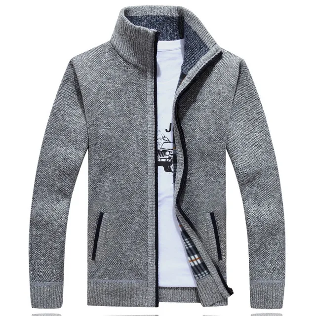 Light gray Мужские толстовки осень весна теплая толстая шерсть на молнии бархатные толстовки куртки кардиган пальто Мужская одежда Повседневная трикотажная одежда - Цвет: Light gray