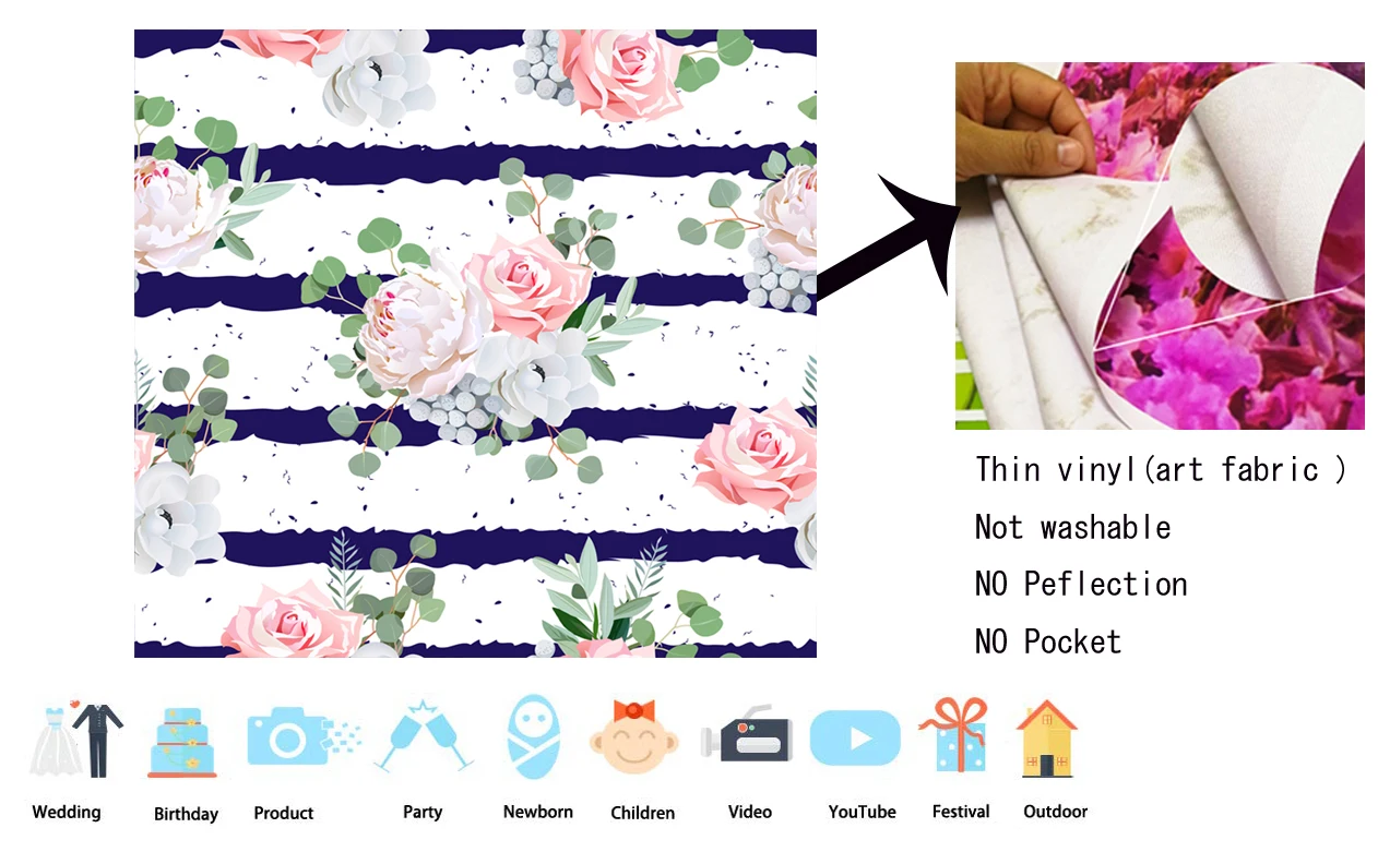 HUAYI Pink Rose Flower Backdrops for Photography Floral Background Blue stripes Baby shower banner Spring party decor LW-1121 |