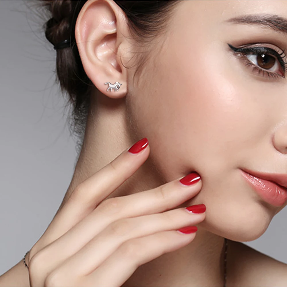 925 пробы серебряные милые серьги гвоздики в виде единорога для женщин женские