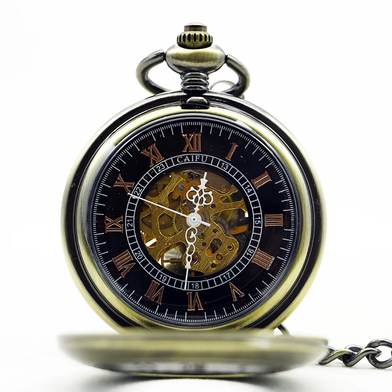 Antique Digital Display Hollow Embossed Mechanical Pocket Watch Vintage Gentleman Style Accessories Pendant Necklace Clock