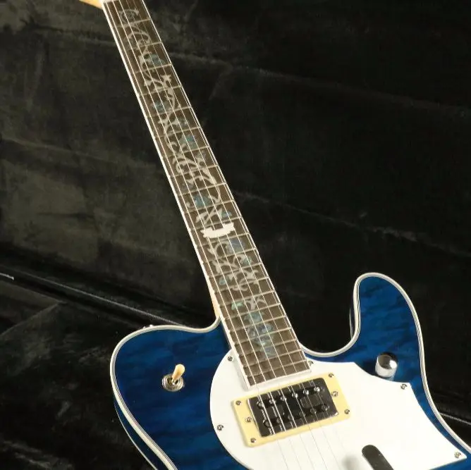 Стеганый клен Топ Полу полый корпус электрогитары T-01 Abalone инкрустация Bigsby мост синий теле