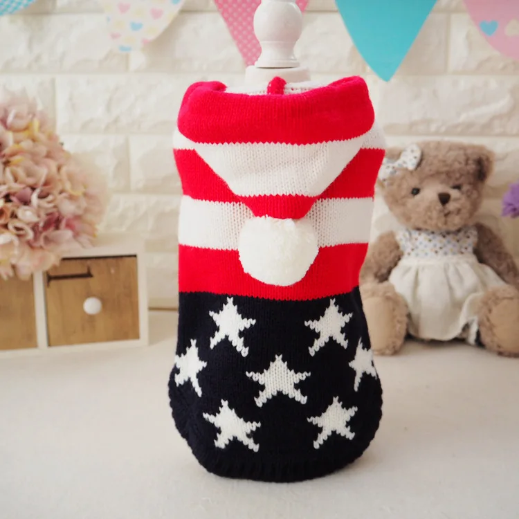 Полосы звезда кота собаки Любимчика Свитера sweatershirt вязать крючком Одежда зима