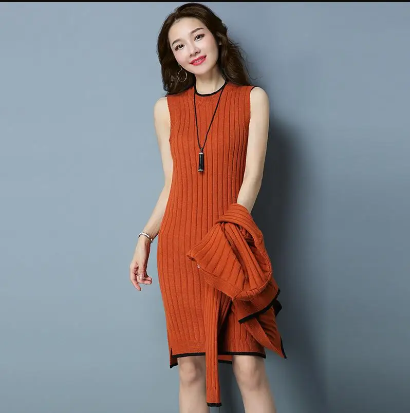 2021 новый зимний женский Однотонный свитер из двух частей пальто Свободный