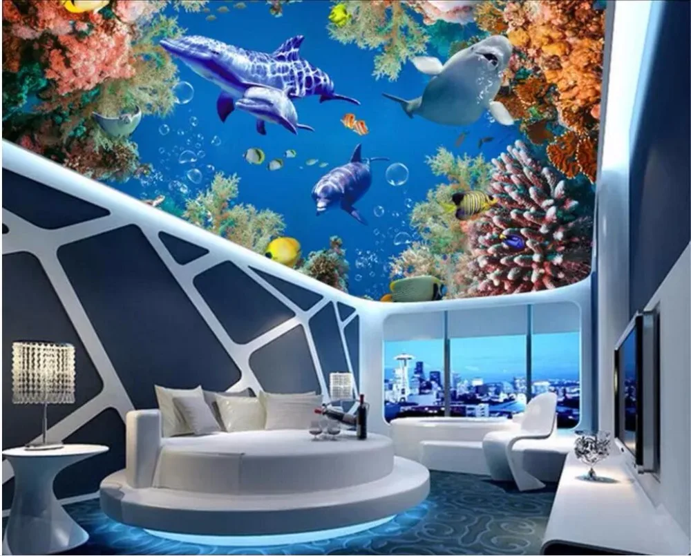 Пользовательские фото 3d потолочные фрески обои морской мир Кит Рыба коралл Декор