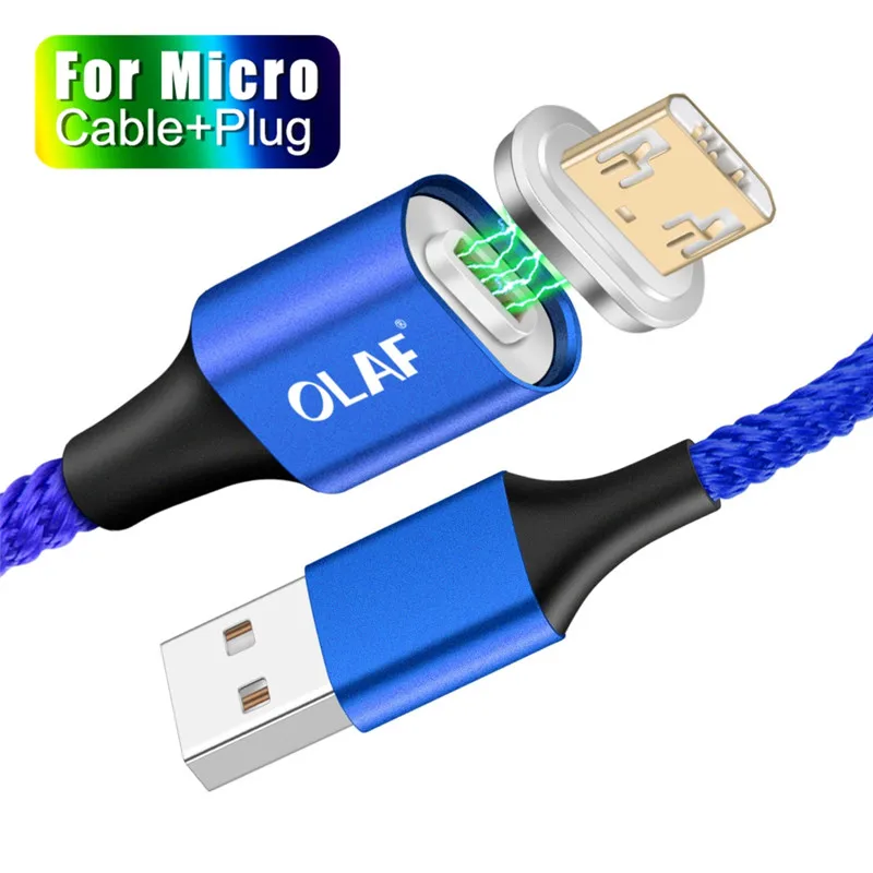 A1 Blue Micro Cable OLAF 3A светодиодный магнитный usb кабель для зарядки Micro для Xiaomi huawei Micro USB кабель для быстрой зарядки для samsung кабель для передачи данных Microusb - Цвет: A1 Blue Micro Cable