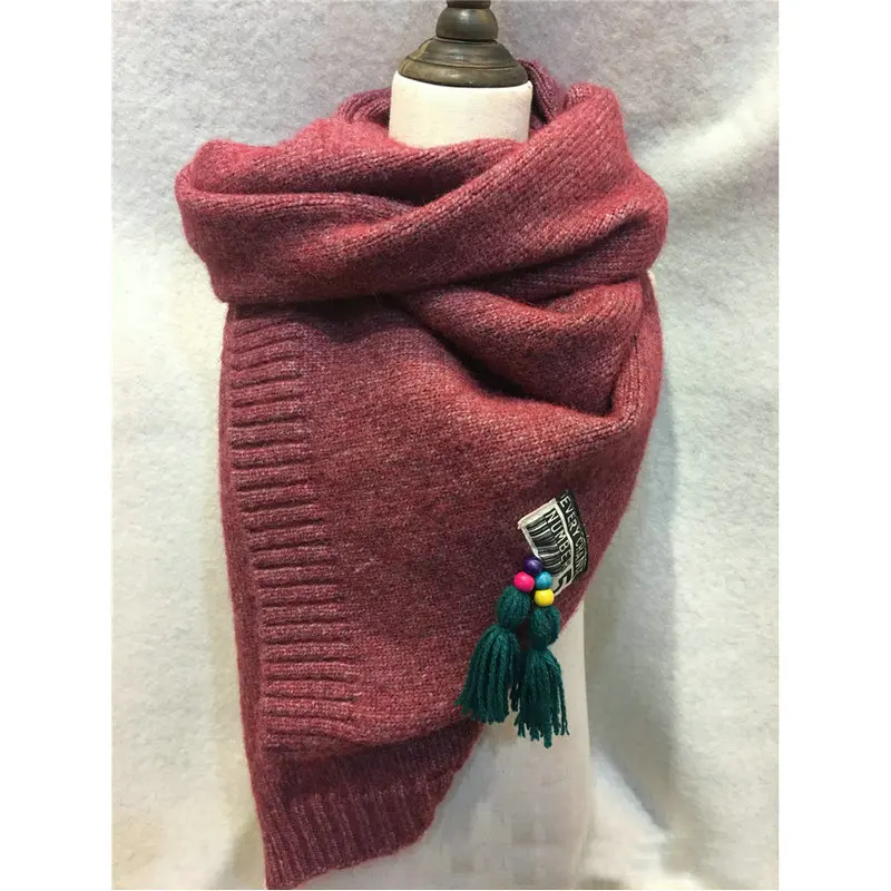 Winter Female Scarf Solid Knitted With Novelty Tassel Decoration Fashion Oversized Warm Thick Pashmina Shawl Scarves YG481 |