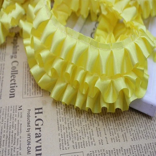 Yellow 5 ярдов/Лот 16 цветов атласная плиссированная кружевная лента слой кружевной отделки DIY ремесла кукольная одежда аксессуары ширина 2,5 см - Цвет: Yellow
