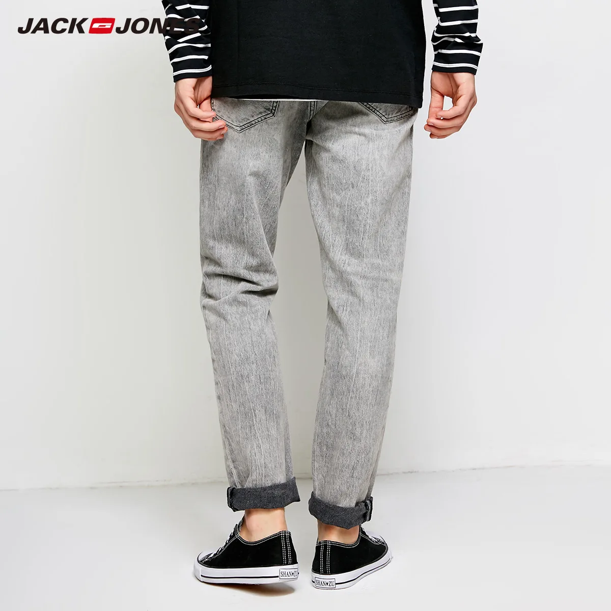 JackJones мужские зимние выцветающие джинсы на молнии байкерские брюки модные