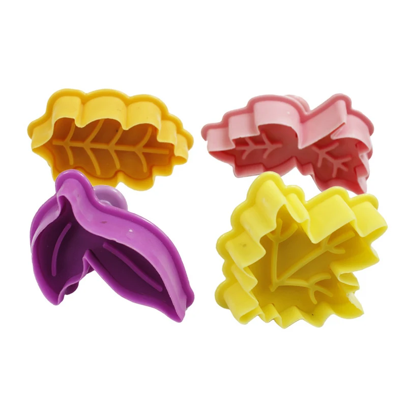 4 Pcs/Set Plastic Leaf Tree Leaves Cookie Biscuit Cutter Mold DIY Spring Plunger Mould Baking Decorating Tools Gadgets | Дом и сад