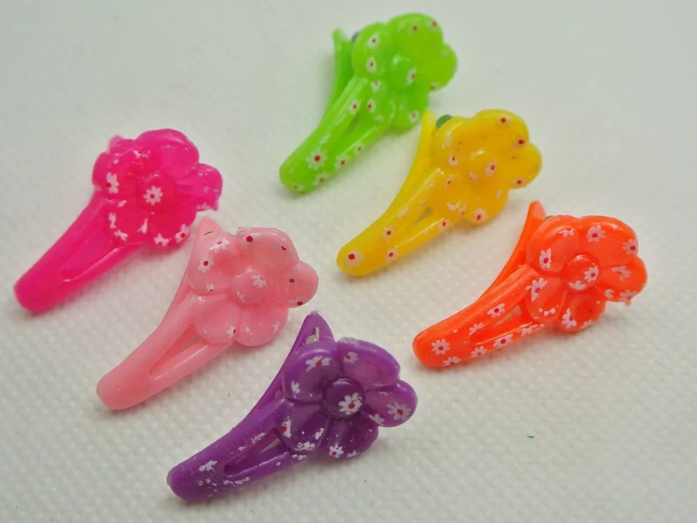 

50 Mixed Colour Plastic Floral Flower Alligator Hair Clips Barrettes DIY 28mm