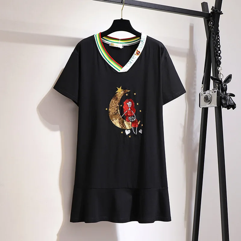 2XL-6XL Для женщин летний больших размеров платье 2019 Повседневное новое с блестками