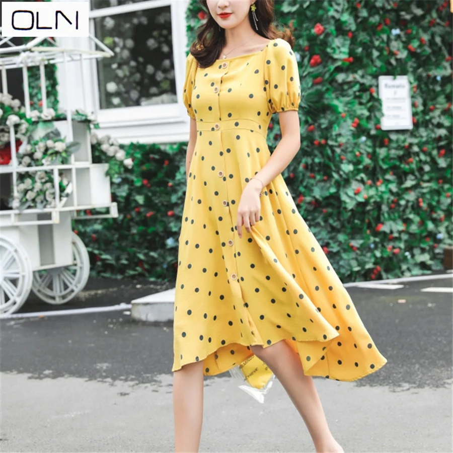 OLN/весенне летнее платье во французском стиле в ретро с надписью tea break Hepburn wind для