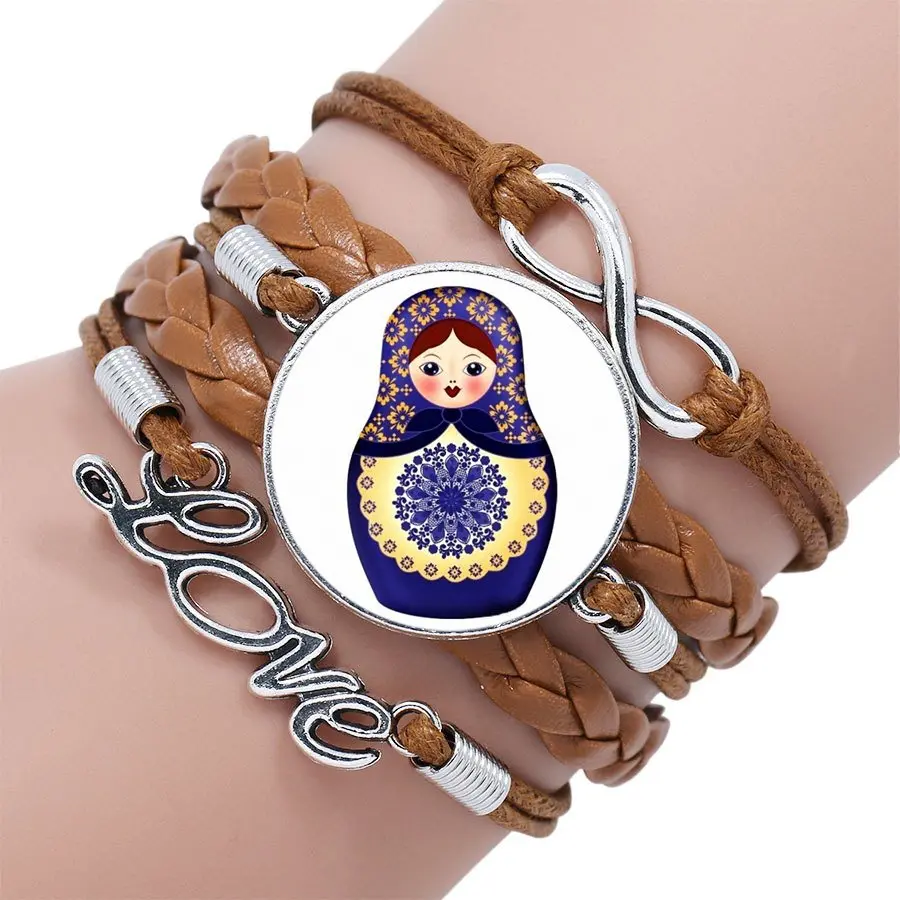 Antique Vintage Style Multilayer Black/Brown Leather Bracelet Bangle Jewellery For Girls Gifts Russian Dolls | Украшения и