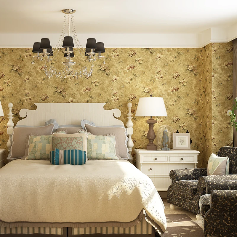 

American country retro big flower garden living room bedroom wallpaper background wallpaper Non-woven wallpaper