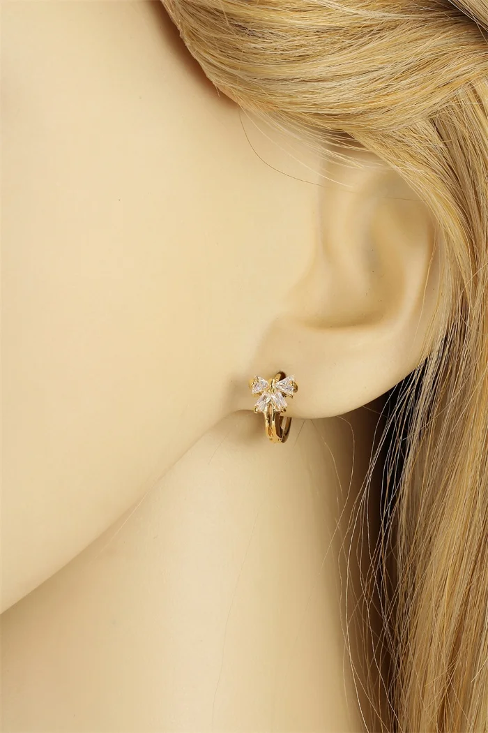 Cute Gold Color Bowknot w/ CZ Crystals Round Circle Huggies Small Hoop Earrings for Women Children Girls Baby Kids Jewelry Aros|jewelry plus size