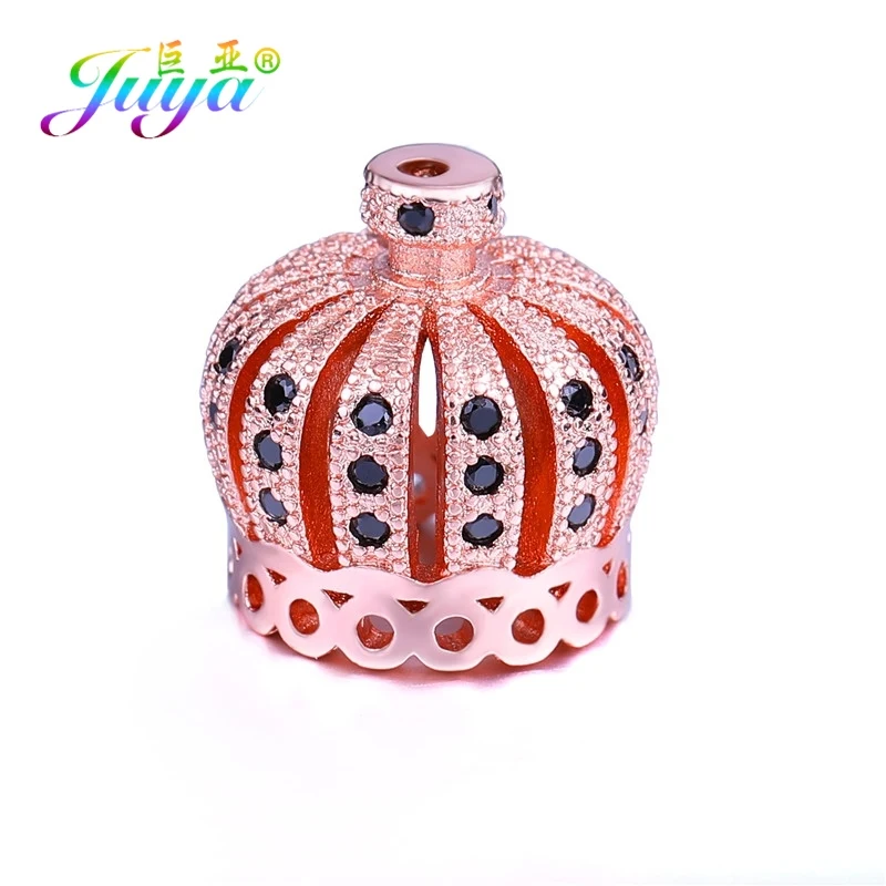 Rose Gold Black Juya ручной работы аксессуары с бахромой роскошный декоративный Шарм Корона шарик колпачок разъем кулон для женщин DIY Ювелирные изделия с кистями решений - Окраска металла: Rose Gold Black