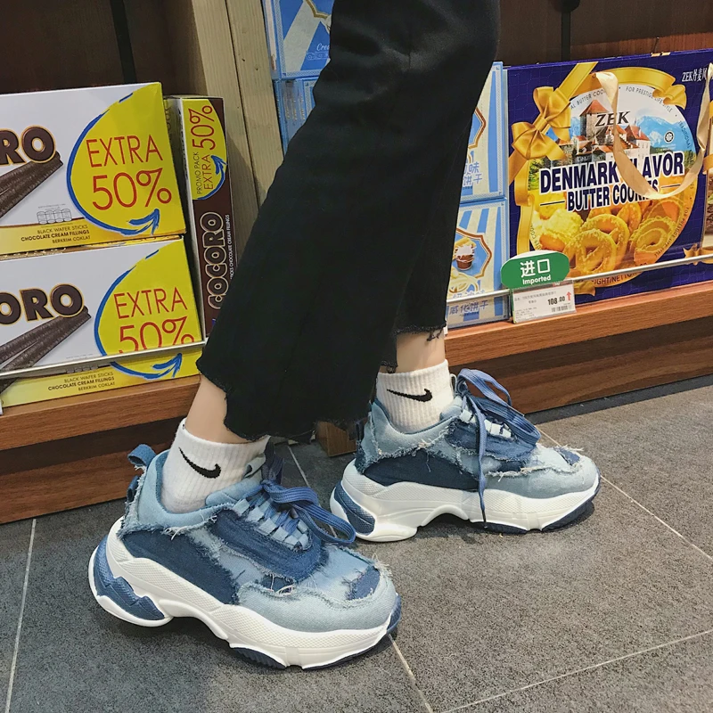 2019 Новый весна осень Бег женская обувь с толстой мягкой подошвой на платформе