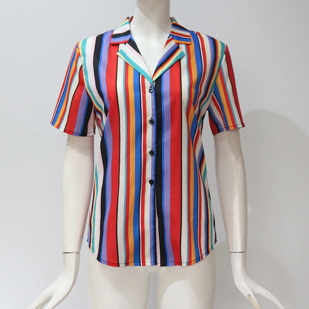 Женская шифоновая рубашка в полоску с коротким рукавом и отложным