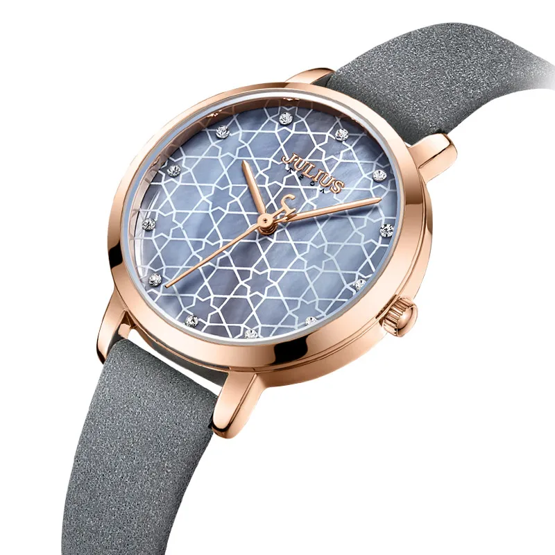 Julius Watch Green Women Leather Fashion Stylish Quartz Wristwatch Rosegold Stainless Steel Back case JA-1178 | Наручные часы