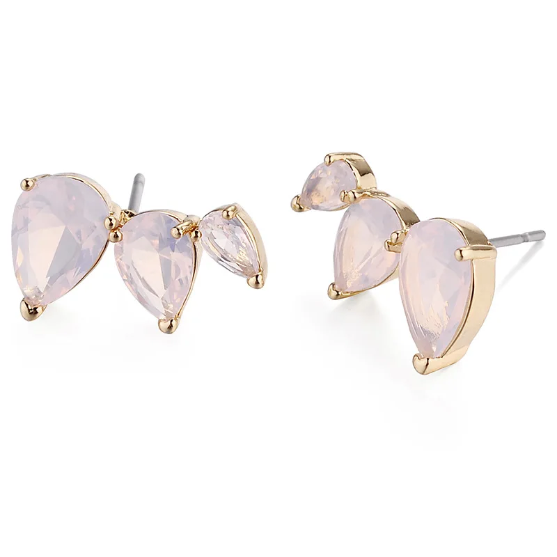 Pink Opal HUIDANG позолоченные серьги-гвоздики в форме капель с цирконием для женщин, опал, розовая кристаллическая серьга - Окраска металла: Pink Opal