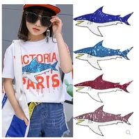 womenmenkids clothing sequined embroidery patch 14cm shark deal with it patches for clothes t shirtjeanscoat free shipping