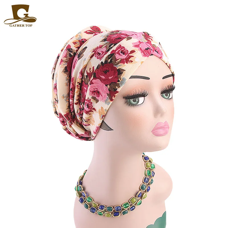 New Women Headwrap Head Wrap chemo Floral Print Muslim Turban Cotton Ladies Stretch Headband chemotherapy Bandanas |