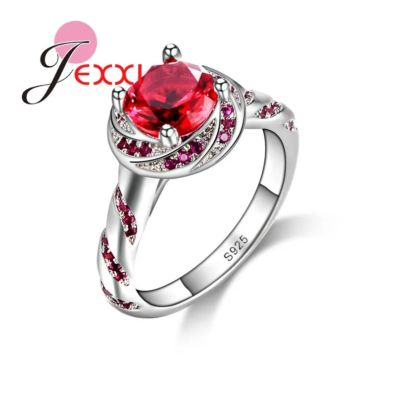 

Fashion Wedding Rings For Women Bijoux 925 Sterling Silver Red Crystal Engagement Finger Ring Brand Finger Ring