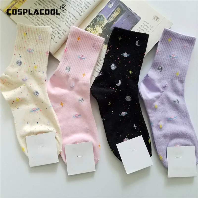 Japanese Creative Moon Stars Socks Women Warm Cute Novelty Femme Sokken Meias