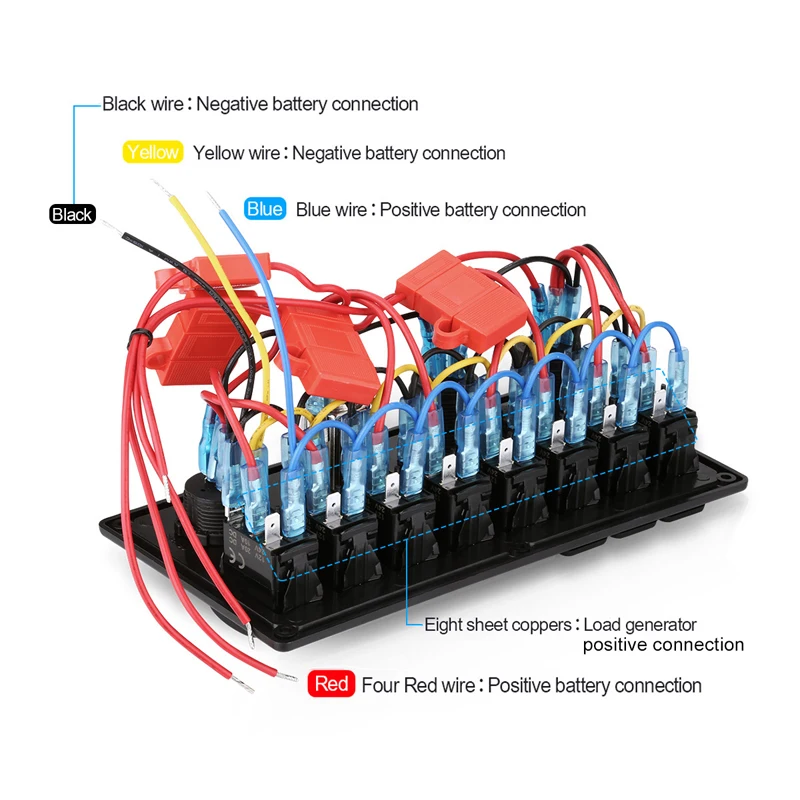 12V 24V USB прикуриватель напряжение рокер 8 Gang переключатель Панель синий светодиод