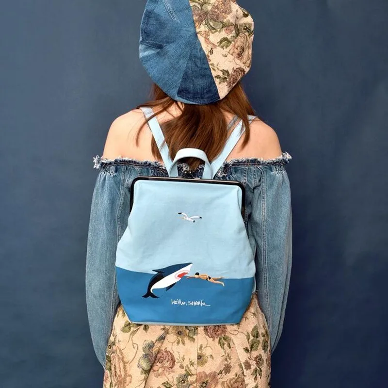 YIZISTORE вышивка и печатные холщовые рюкзаки мультфильм аниме Harajuku рюкзак с металлической рамкой застежка для подростков