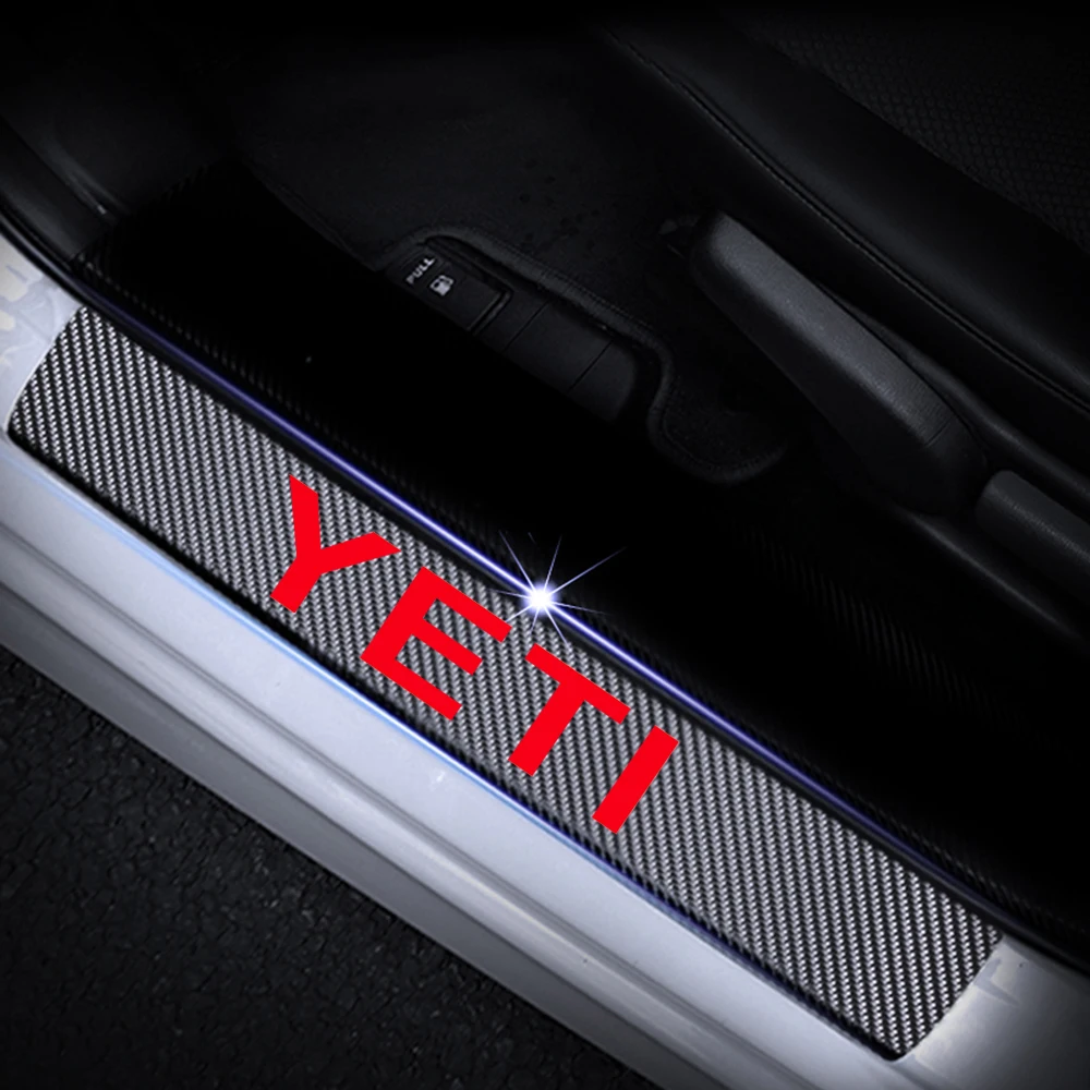 Автомобильный Стайлинг для SKODA Yeti виниловая наклейка из углеродного волокна, защита порога автомобиля, Накладка на порог, защита для порога, автомобильные аксессуары, 4 шт