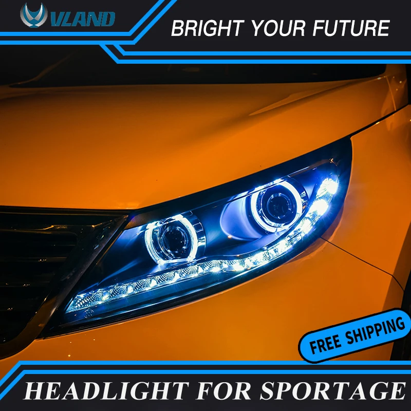 Автомобильная передняя лампа для KIA Sportage R светодиодный фары 2011- ангельские глазки светодиодные дневные ходовые огни Биксеноновые лампы проектора