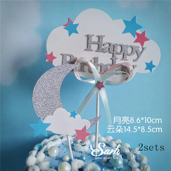 Серебристый Lovely Blue Pink White Hairball Cloud Gradient Unicorn Cake Decorations Birthday Party Decorations for Baking Cute Gifts - Цвет: Серебристый